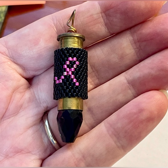 Cancer Awareness Black and Pink Beaded Pendant - Picture 7 of 9